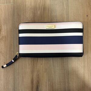 Kate Spade Black, Pink, and Blue Striped Wallet new